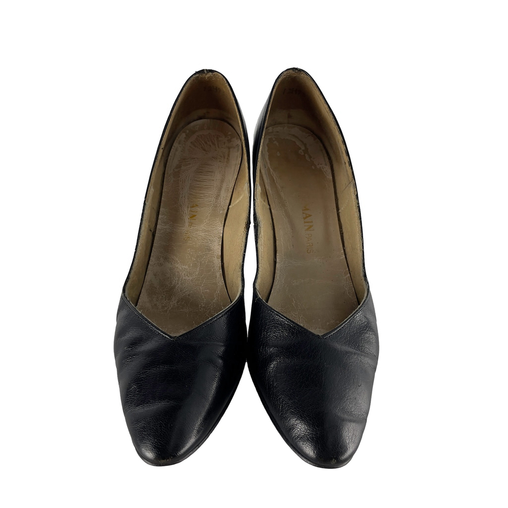 BALMAIN Vintage Peeble Leather Pointed toe Heel Classic black Pump Stilettos 6.5